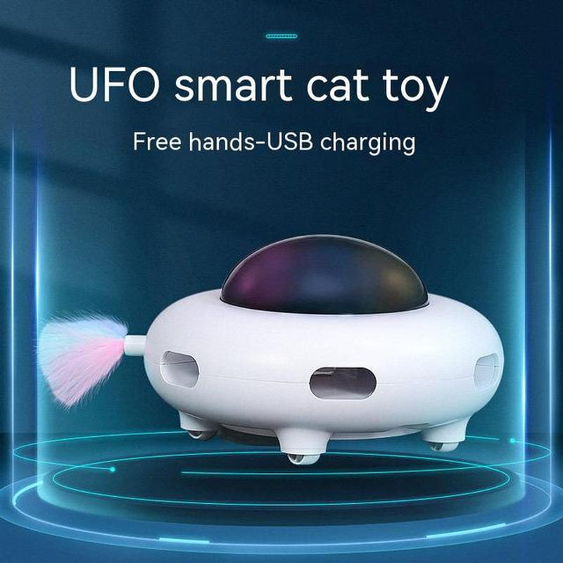 Cat Toy Smart Teaser UFO Pet Turntable Catching Training Toys USB Charging Cat Teaser Replaceable Feather Interactive Auto