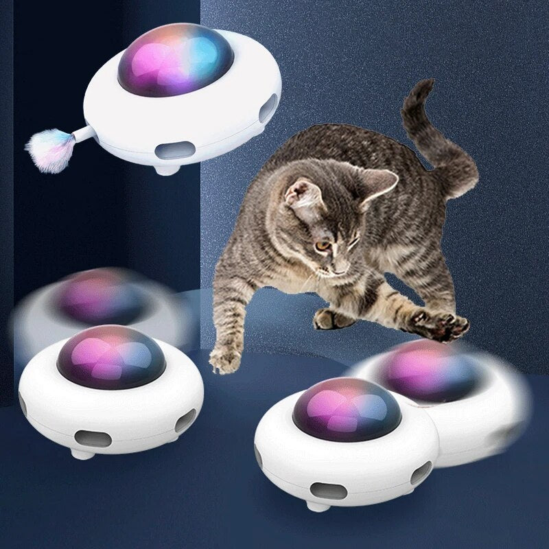 Cat Toy Smart Teaser UFO Pet Turntable Catching Training Toys USB Charging Cat Teaser Replaceable Feather Interactive Auto