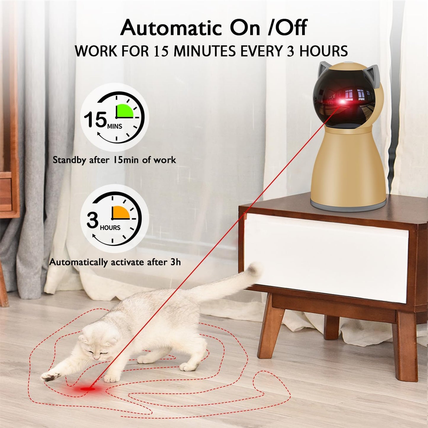 Interative Cat Laser Toy Automatic for Indoor Cats, [2024 Newly Upgraded] Real Random Trajectory Rechargeable Laser Pointer Cat Toys for Indoor Cats/Kittenes/Dogs